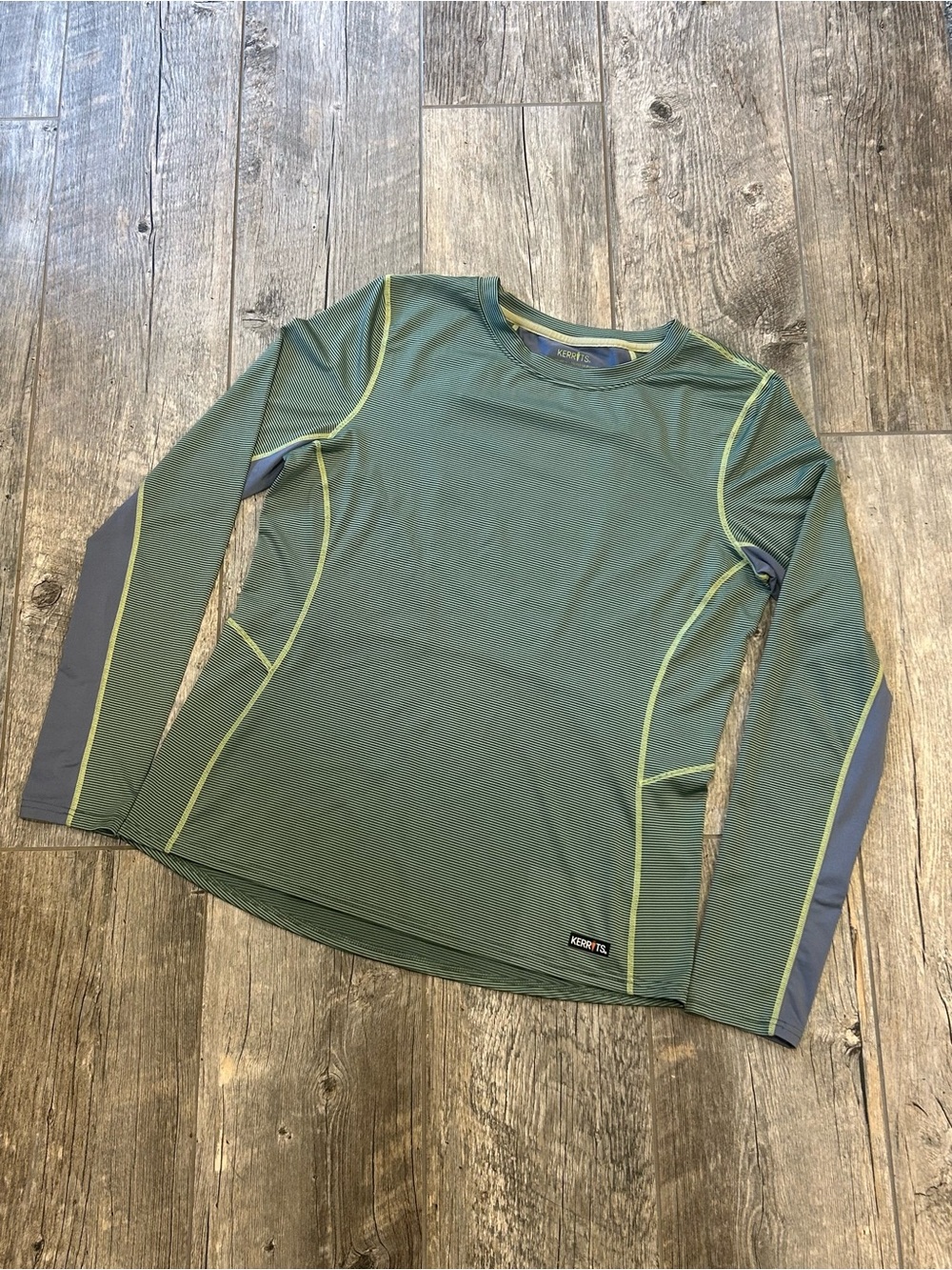 Kerrits striped Long-Sleeve Performance Shirt - Olive Green size large